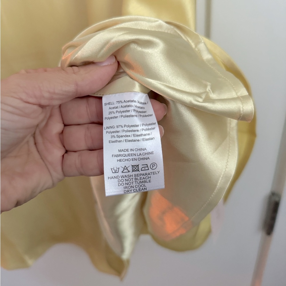 SAU Lee Pearl Plunging Cowl Neck Satin Gown Popcorn Yellow NEW with tags - Picture 7 of 8